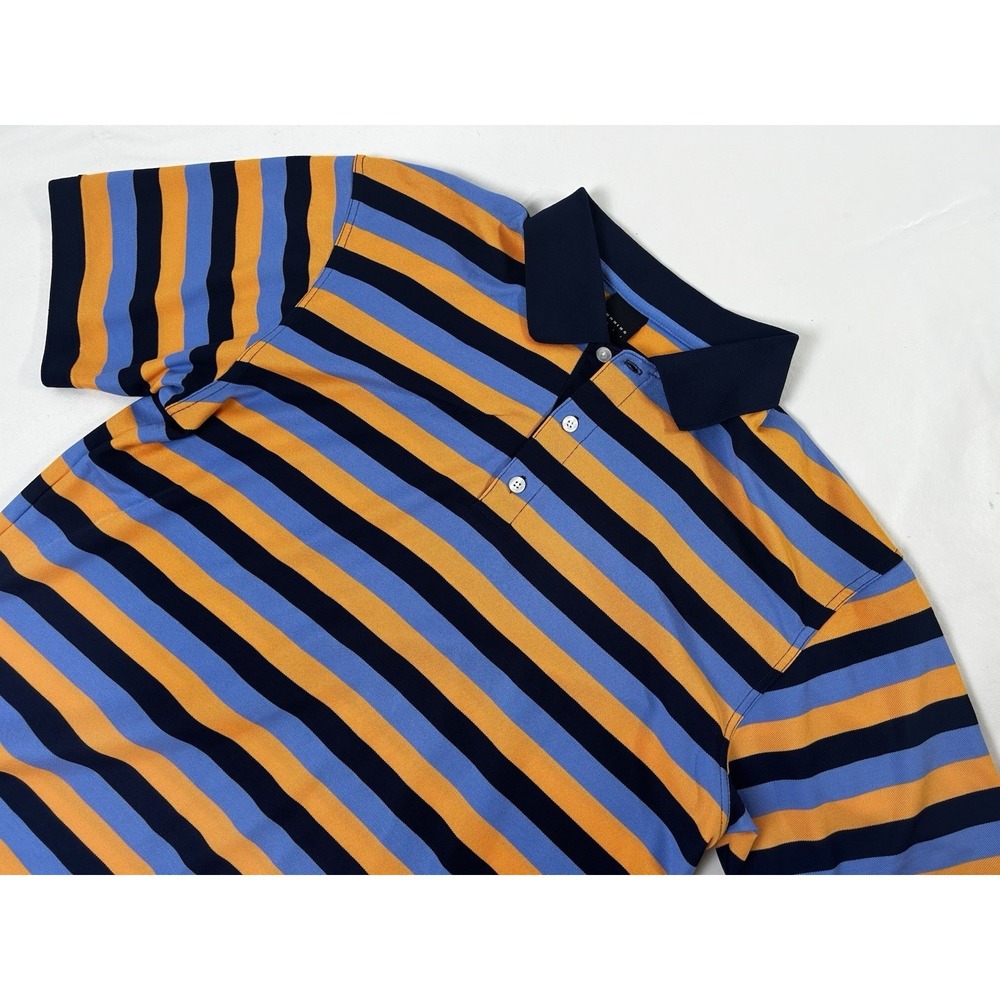 Dunning Golf Men's Large Blue/Orange Striped Short Sleeved Polo Shirt
